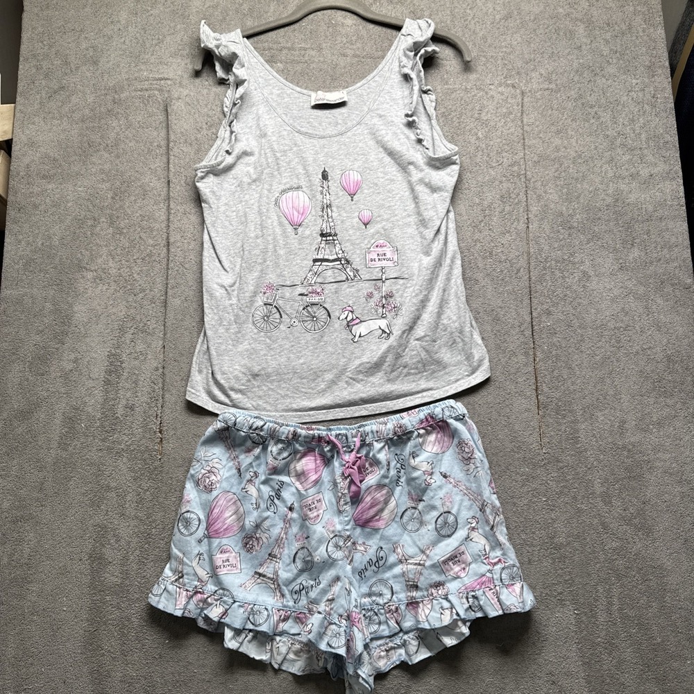 Peter Alexander Paris Eiffel Tower Pajama Set Tank & Shorts Women's Small Cotton